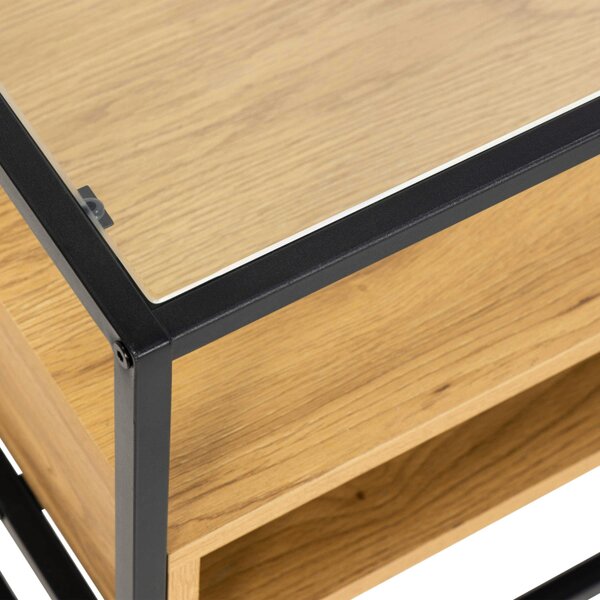 Wyld Haus Wrenna Black and Natural Oak Effect TV Unit Glass Top