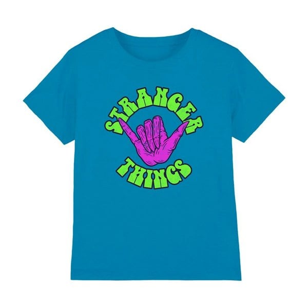 Stranger Things Kids Hang 10 Hand T-Shirt - Turquoise