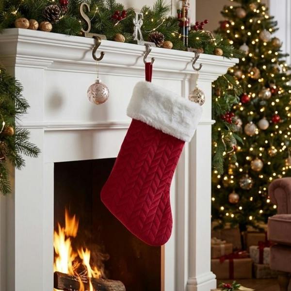 Garden Greatness Chevron Fur Trimmed Christmas Stocking