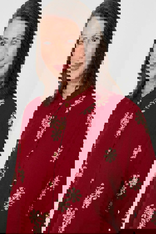 Burgundy | Snowflake Embroidered Long Sleeve Shirt
