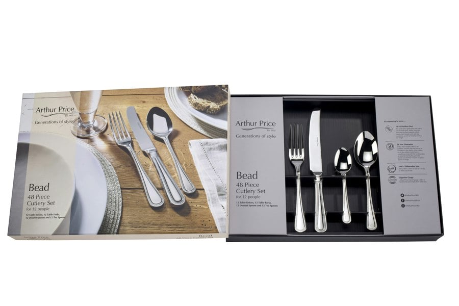 Arthur Price 'Bead' Stainless Steel 48 Piece 12 Person Gift Boxed Cutlery Set