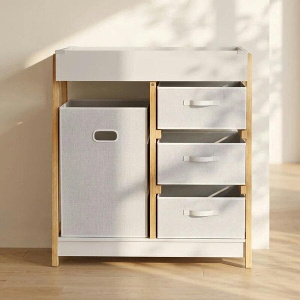 Bobobiy Baby Changing Table, Baby Changing Unit with 3 Drawers, Large Basket and Waterproof Pad for Bedroom Nursery, White