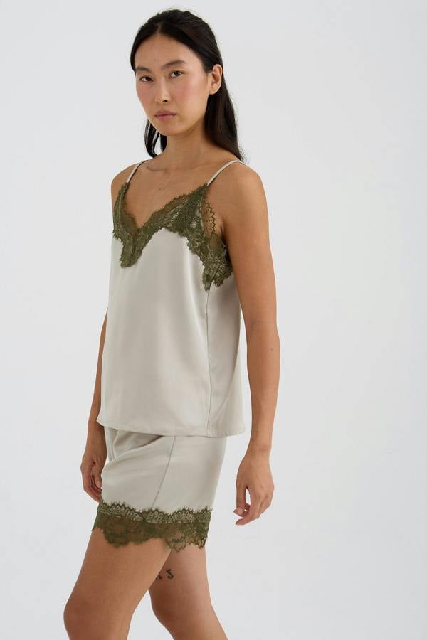 Pretty You London Eco Satin Lace Cami In Pelican