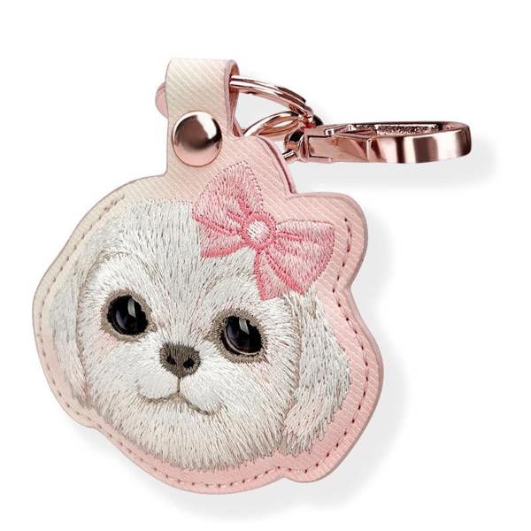Nimmy Friends Nimmy Big Eye Cute Pet Bischon Fraise Dog Face Airtag Keychain Pink - N-XDY-YSK-02-A