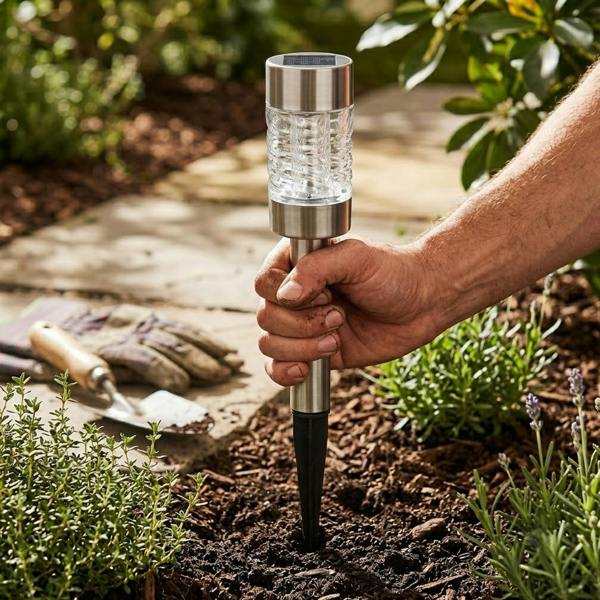 Pack of 4 Martini Solar Outdoor Lights, Stainless Steel, Bright White LED