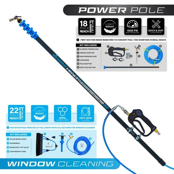 Equip2clean Venom 18ft Power Pole for Pressure Washers – 100% Carbon Fibre