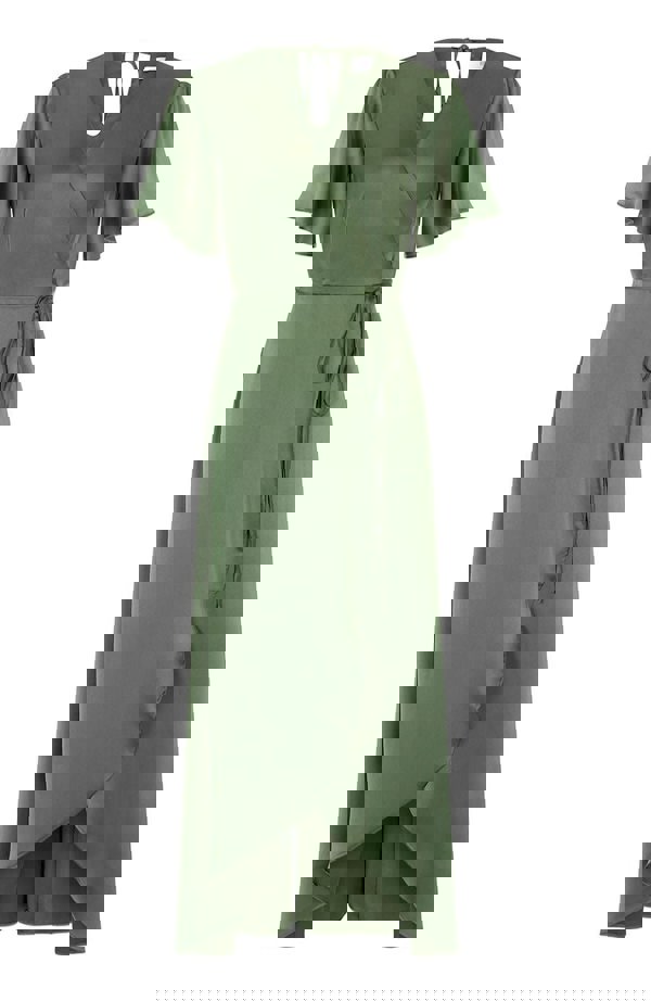 olive green satin florence wrap waterfall bridesmaids dress