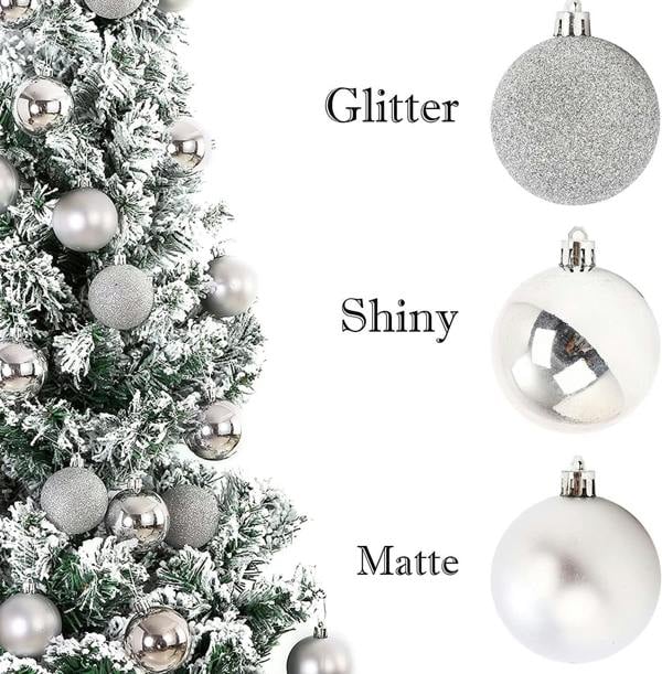 Silver Shatterproof Christmas Baubles Pack Sizes 9 or 18, 5cm Tree Decorations image 7