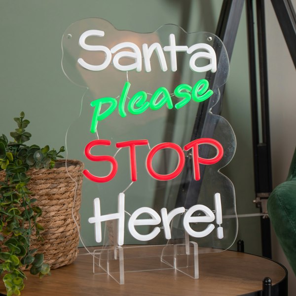 Samuel Alexander 35cm Light up Santa Please Stop Here Neon Christmas Sign
