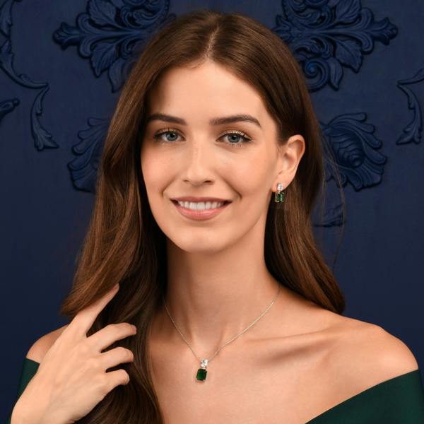 namana Green Sterling Silver Double Rectangle Statement Pendant Necklace