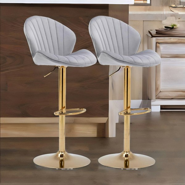 Rafaelo Mobilia Grey Velvet Bar Stools Set Of 2 With Adjustable Height & Swivel