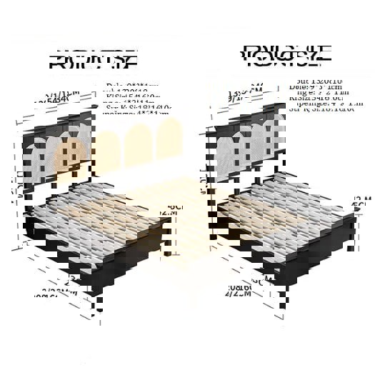 Rosemary Double Bed / King Size / Super King Size, Black Wood With Rattan-Rit Concept-Rit Concept