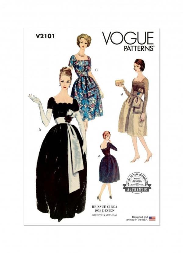 Vogue Sewing Pattern 2101, Dresses, Vintage Style for Women, H5 (6-8-10-12-14) - Advanced