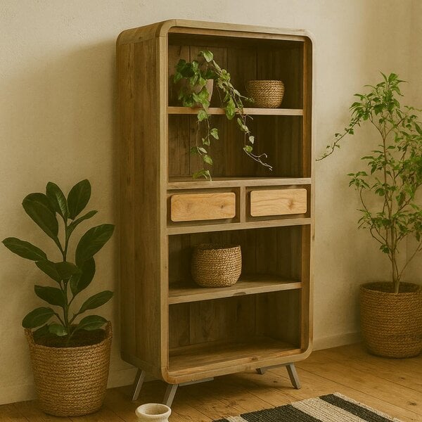 Wyld Haus Los Angeles Large Reclaimed Wood and Metal Bookcase 2 Drawers 2 Shelves