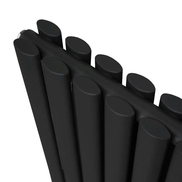Sleek black oval column radiator with rounded edges, featuring a modern design and smooth matte finish, ideal for stylish heating solutions