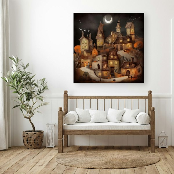 Warren Reed Spooky Halloween Village Canvas