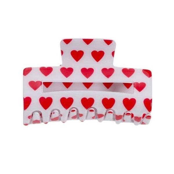 Gold Trip White & Red Hearts Rectangle Claw Clip