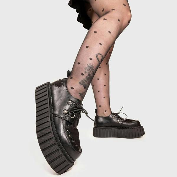 Lamoda Cryptic Love Chunky Black PU Platform Lace-up Creeper Shoes Gothic