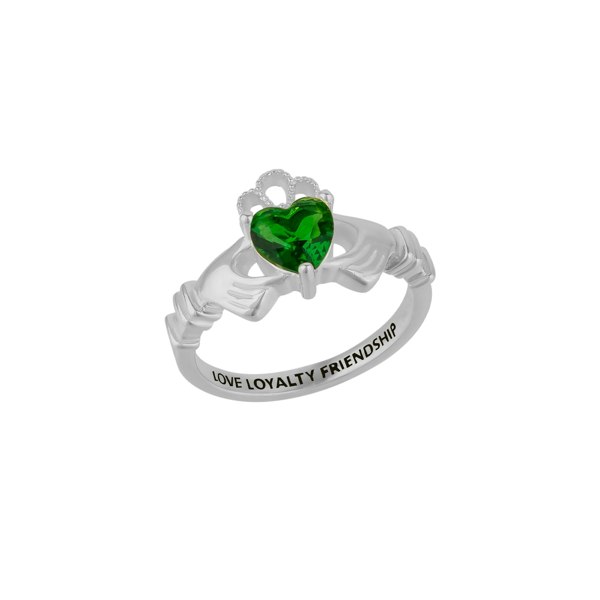 Spero London Sterling Silver Green Claddagh Ring
