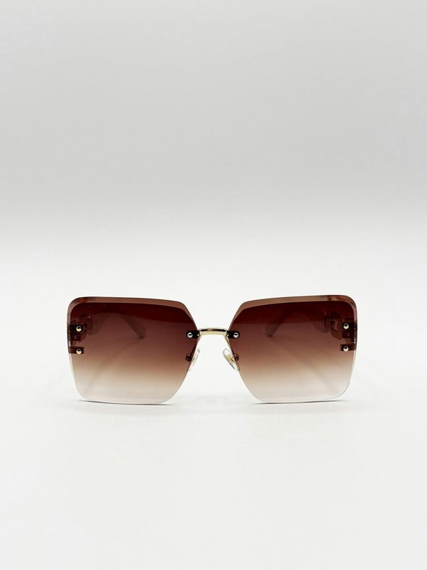 SVNX Rimless Oversized Square Sunglassses in White Gold