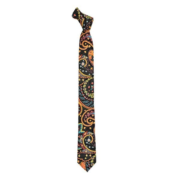 David WeJ Large Paisley Printed Tie - Grey Yellow