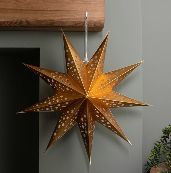 Samuel Alexander 50cm Battery Powered Light up Gold Origami Hanging Christmas Star with LEDs