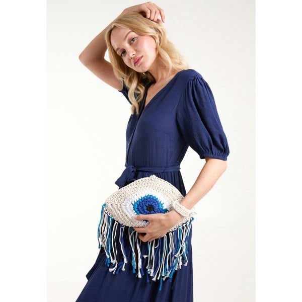 Blue Vanilla Evil Eye Tassel Bag