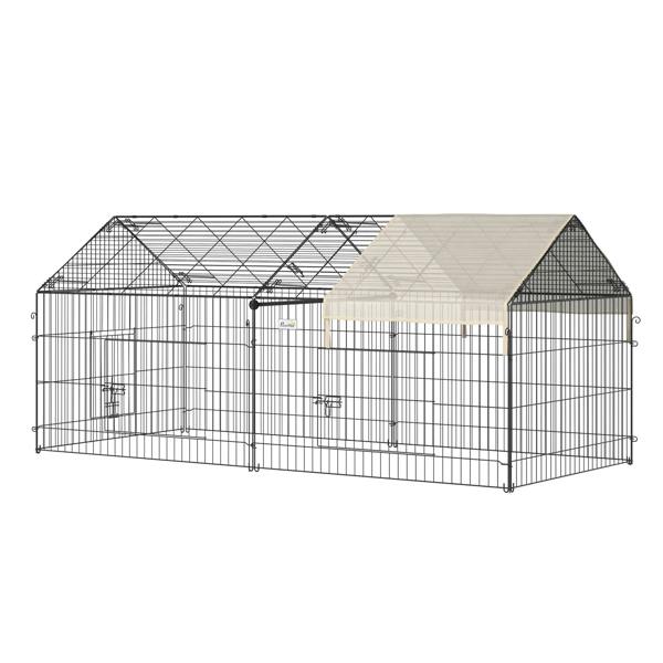 Beige-roof metal playpen enclosure with wire grid walls and side door openings