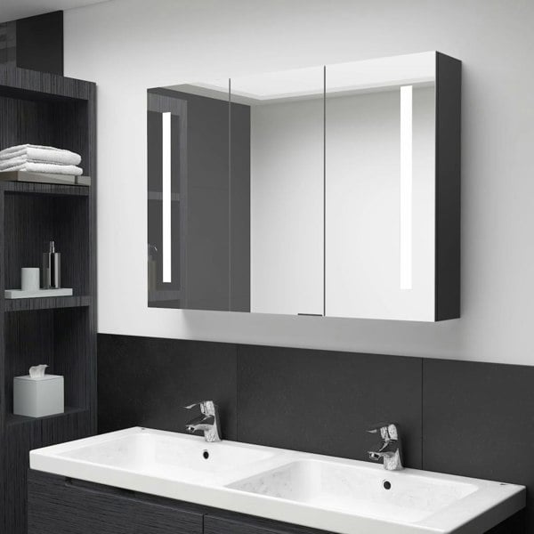 Berkfield LED Bathroom Mirror Cabinet 89x14x62 cm Shining Black