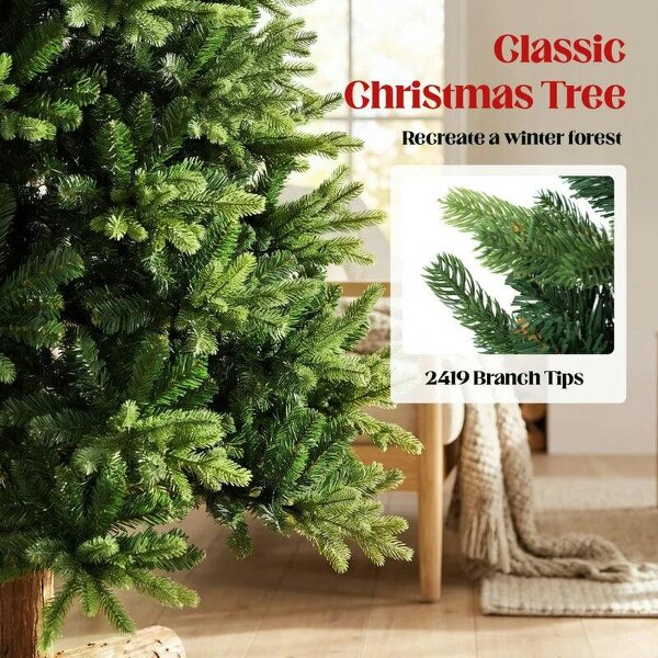 Bobobiy Artificial Christmas Tree, Hinged Xmas Tree with 2419 PE & PVC Branch Tips, 6ft, Green