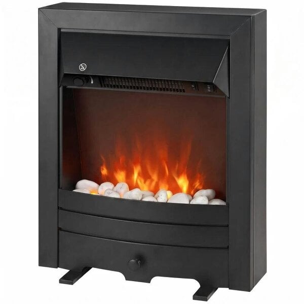Electric Fireplace Stove Freestanding/Inset, 2000W, Electric Fire with LED Flame, Pebbles, Adjustable Thermostat, Black
