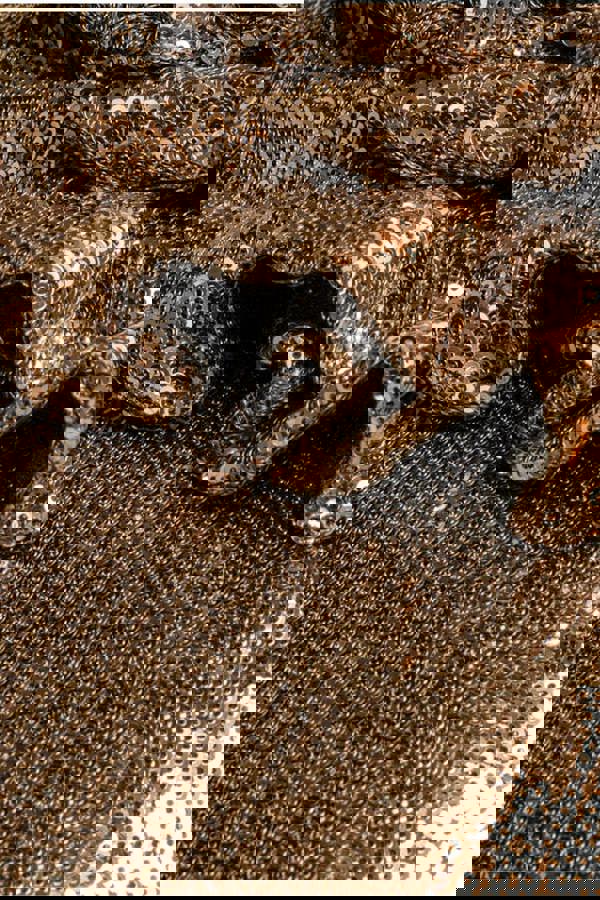 Liquid Sequin Halterneck Mini With Corsage - Gold DR4125