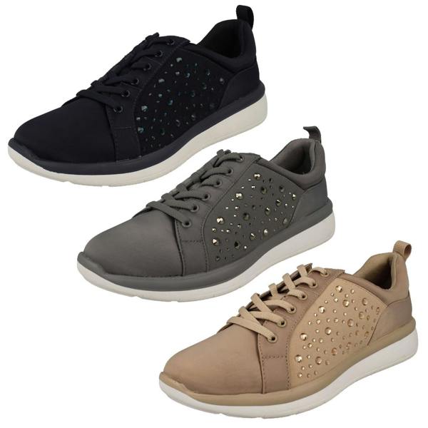 Clarks Ladies CLOUDSTEPPERS By Clarks Jewel Embellished Detailed Trainers Ezera Ave