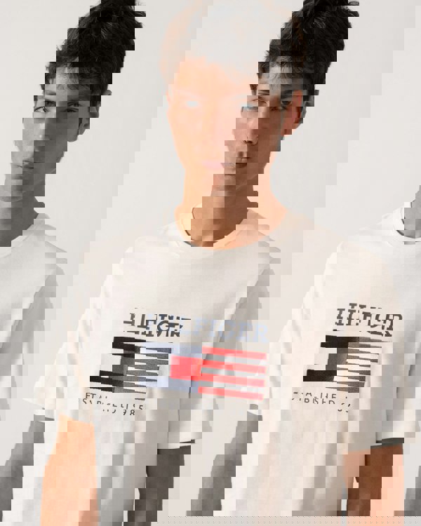 Tommy Hilfiger Americana Monotype Flag Box Mens T Shirt - Ivory Petal - CHO - Designer Mens T-Shirts & Tops