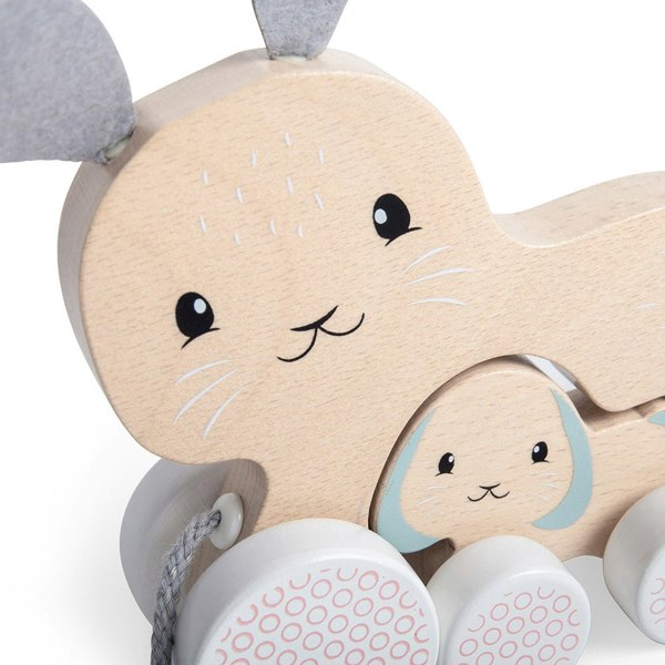 Bigjigs Toys Wooden Bunny & Baby Pull Along Toy With Grey Cord