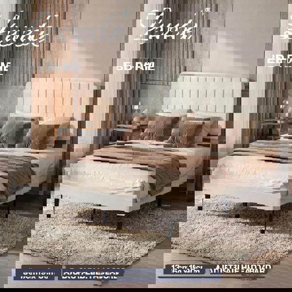 Levede Double Bed Frame Upholstered Platform Bedframe Adjustable Headboard White