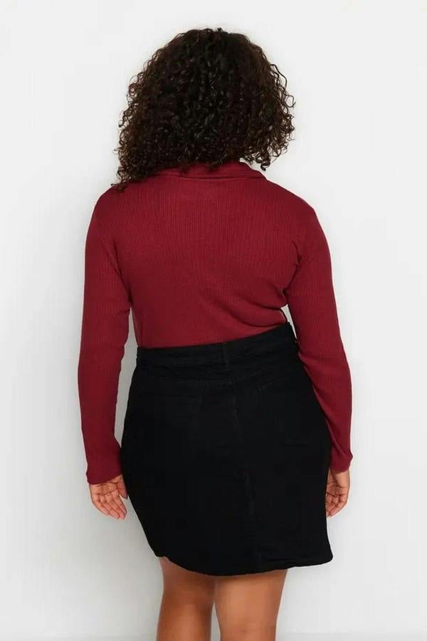WOVCOR Fitted Ribbed Knit Shirt with Snap Button Collar Bodysuit