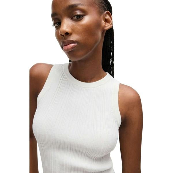 Hugo Womens/Ladies Sareple Ribbed Sleeveless Top - Natural - 