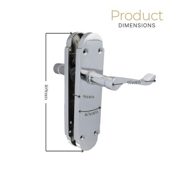 EDH Door Hardware Polished Chrome Victorian Scroll Door Handles on Shaped Backplate – 170mm x 40mm + Tubular Latch