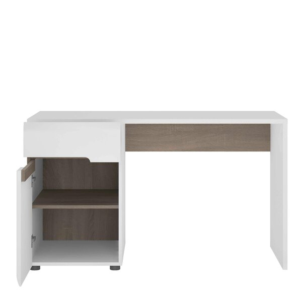Wyld Haus Foxwhisk Desk Table White and Truffle Oak Wood 1 Drawer 1 Door