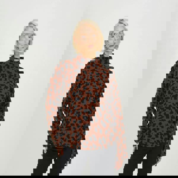 Brave Soul Brown Animal Jacquard Turtle Neck Tunic Jumper - Brown Image 1