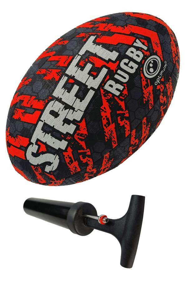 Street Rugby Ball Size 5 – Black/Orange, Durable, High Visibility - Optimum
