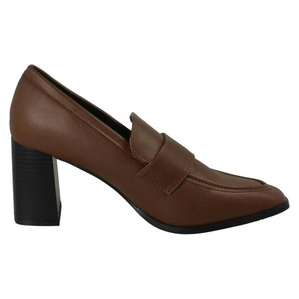 Spot On Ladies Spot On Wide Fit High Heeled Loafer Style Shoes F90132