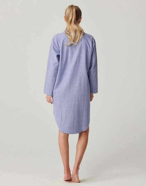 British Boxers Women's Brushed Cotton Nightshirt – Staffordshire Blue Herringbone