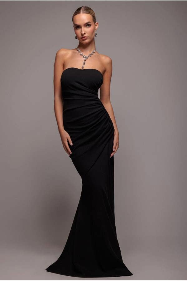 Scuba Crepe Bandeau Maxi With Diamante Necklace - Black DR4271