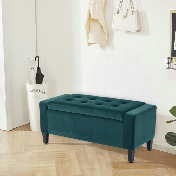 Home Republic Luna Velvet Storage Ottoman Bench - 92cm x 40cm