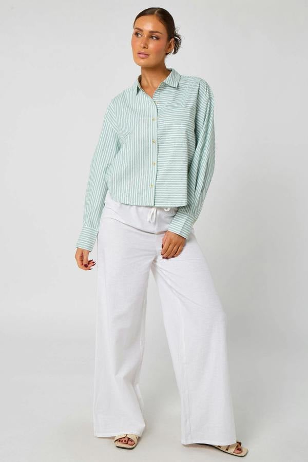 Urban Bliss Green Pinstripe Cropped Shirt