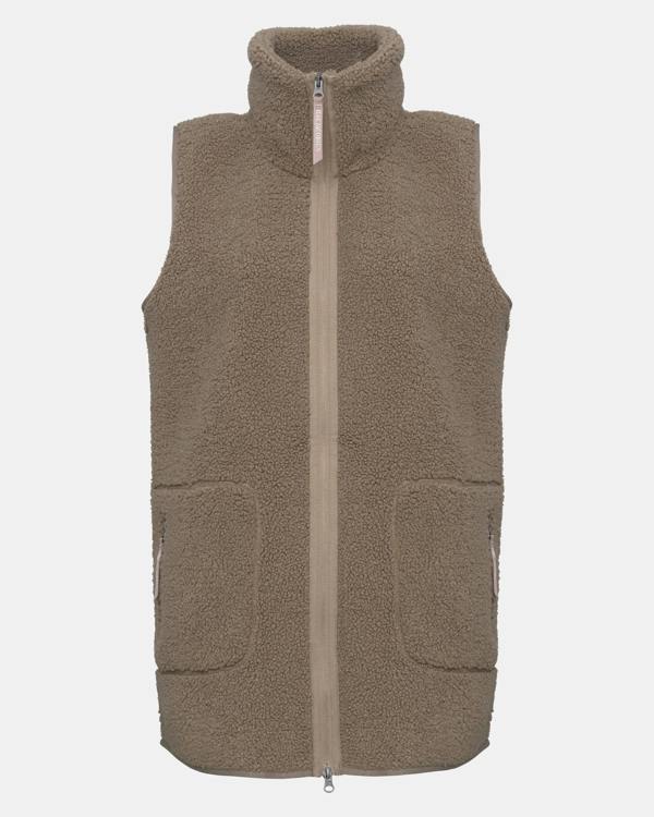Ilse Jacobsen Long Pile Womens Gilet - Greige 105 | CHO | Designer Womens Pile Gilets