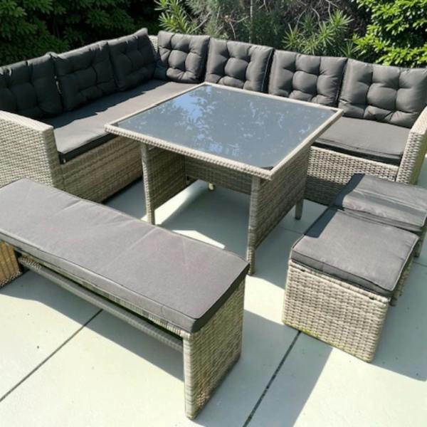 The Garden Marketplace Norfolk Rattan Weave Luxury Garden 10 seater Corner Set Complete With Cushions