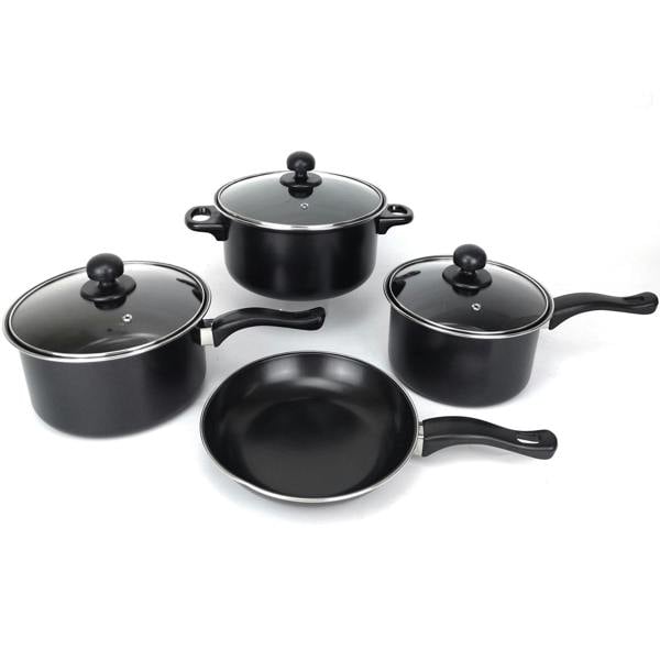 Gr8 Home Black 7 Piece Non Stick Cookware Set Cooking Pot Frying Pan Saucepan With Lids